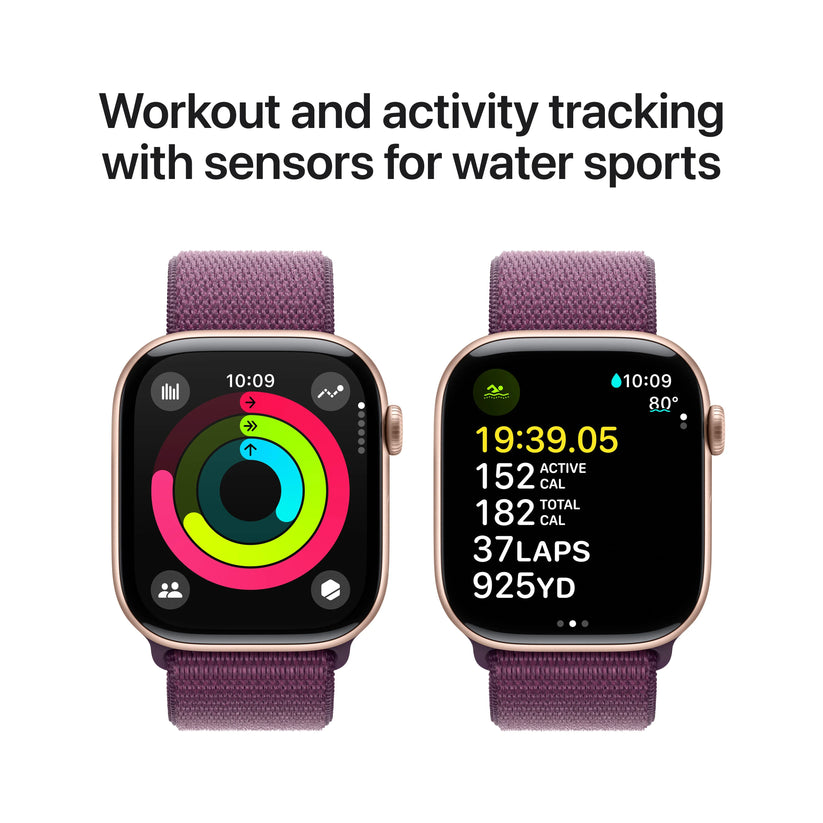 Apple Watch Series 10 GPS + Cellular, 46mm Rose Gold Aluminium Case, Plum Sport Loop - iSTYLE RO