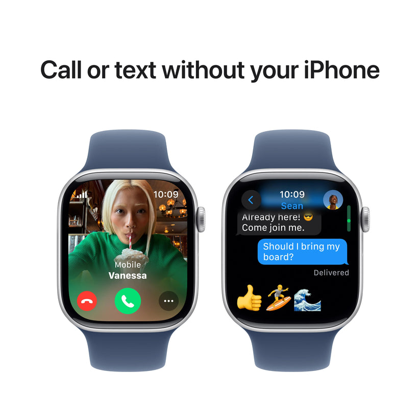 Apple Watch Series 10 GPS + Cellular, 46mm Silver Aluminium Case, Denim Sport Band - M/L - iSTYLE RO