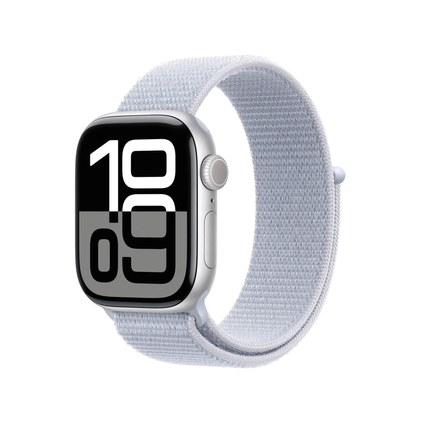 Apple Watch Series 10 GPS, 42mm Silver Aluminium Case, Blue Cloud Sport Loop - iSTYLE RO