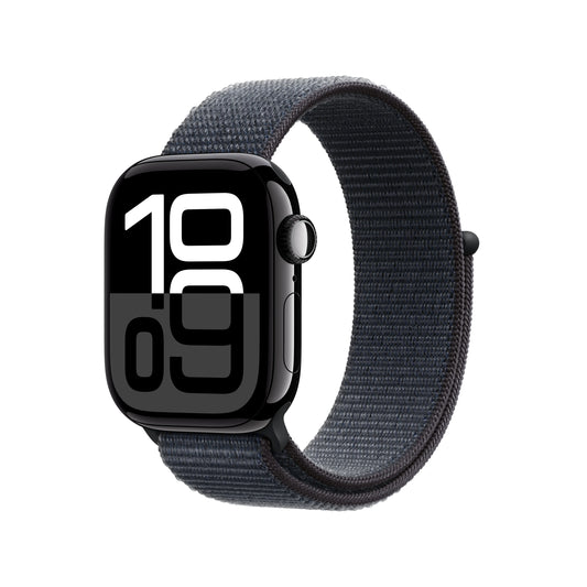 Apple Watch Series 10 GPS + Cellular, 42mm Jet Black Aluminium Case, Ink Sport Loop - iSTYLE RO