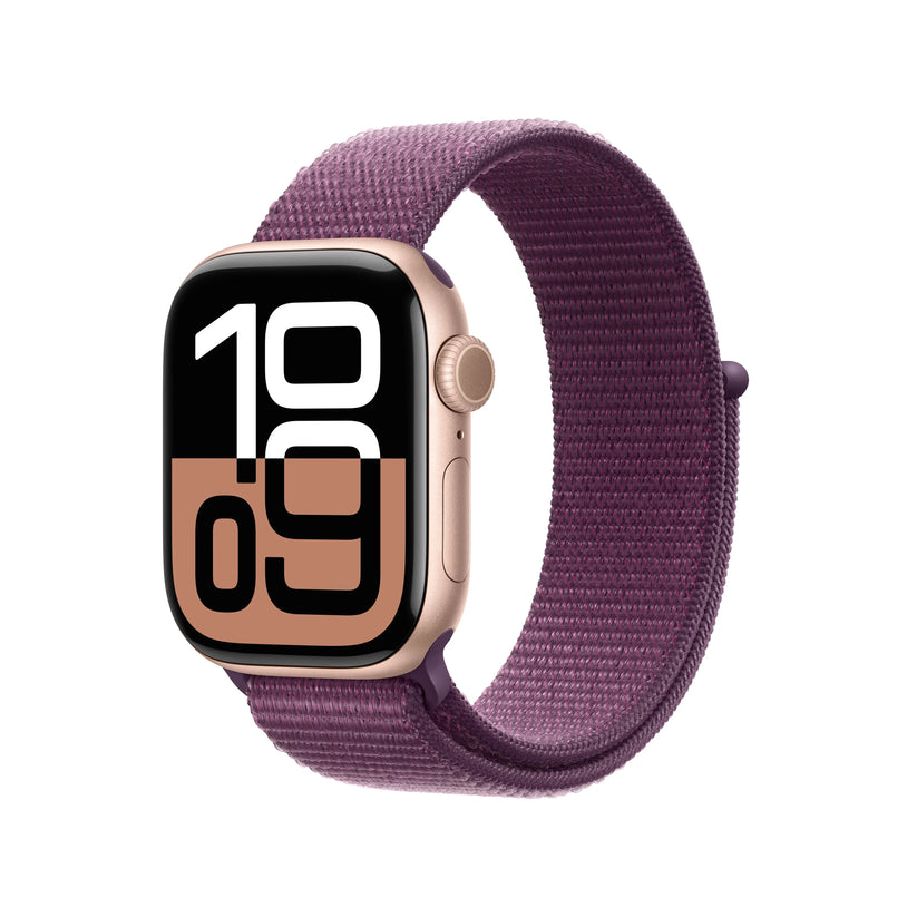 Apple Watch Series 10 GPS + Cellular, 42mm Rose Gold Aluminium Case, Plum Sport Loop - iSTYLE RO