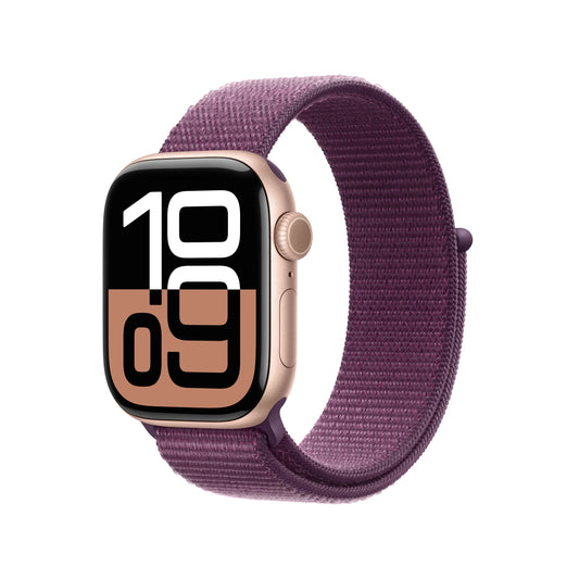 Apple Watch Series 10 GPS + Cellular, 42mm Rose Gold Aluminium Case, Plum Sport Loop - iSTYLE RO
