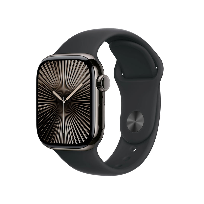 Apple Watch Series 10 GPS + Cellular, 42mm Slate Titanium Case, Black Sport Band - M/L - iSTYLE RO