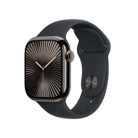 Apple Watch Series 10 GPS + Cellular, 42mm Slate Titanium Case, Black Sport Band - M/L - iSTYLE RO