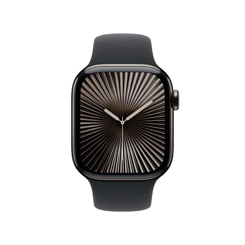 Apple Watch Series 10 GPS + Cellular, 42mm Slate Titanium Case, Black Sport Band - M/L - iSTYLE RO