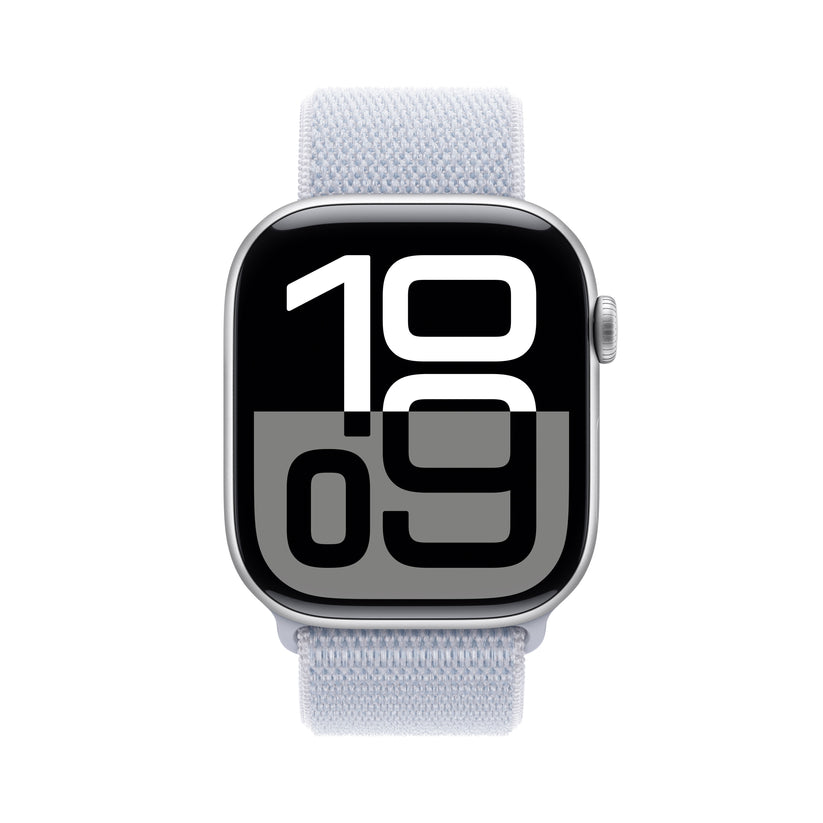 Apple Watch Series 10 GPS, 46mm Silver Aluminium Case, Blue Cloud Sport Loop - iSTYLE RO