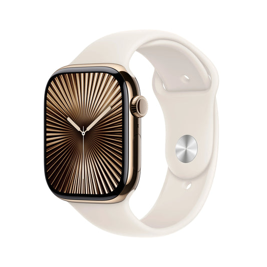 Apple Watch Series 10 GPS + Cellular, 46mm Gold Titanium Case, Starlight Sport Band - M/L - iSTYLE RO