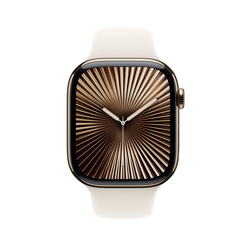 Apple Watch Series 10 GPS + Cellular, 46mm Gold Titanium Case, Starlight Sport Band - M/L - iSTYLE RO