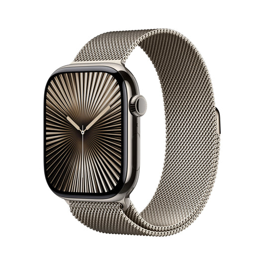 Apple Watch Series 10 GPS + Cellular, 46mm Natural Titanium Case, Natural Milanese Loop - S/M - iSTYLE RO