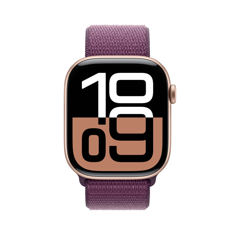 Apple Watch Series 10 GPS + Cellular, 46mm Rose Gold Aluminium Case, Plum Sport Loop - iSTYLE RO