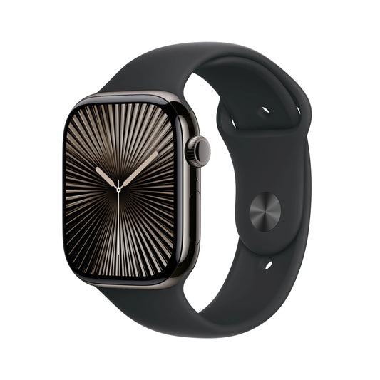 Apple Watch Series 10 GPS + Cellular, 46mm Slate Titanium Case, Black Sport Band - S/M - iSTYLE RO