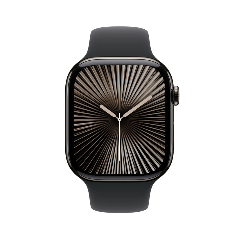 Apple Watch Series 10 GPS + Cellular, 46mm Slate Titanium Case, Black Sport Band - S/M - iSTYLE RO