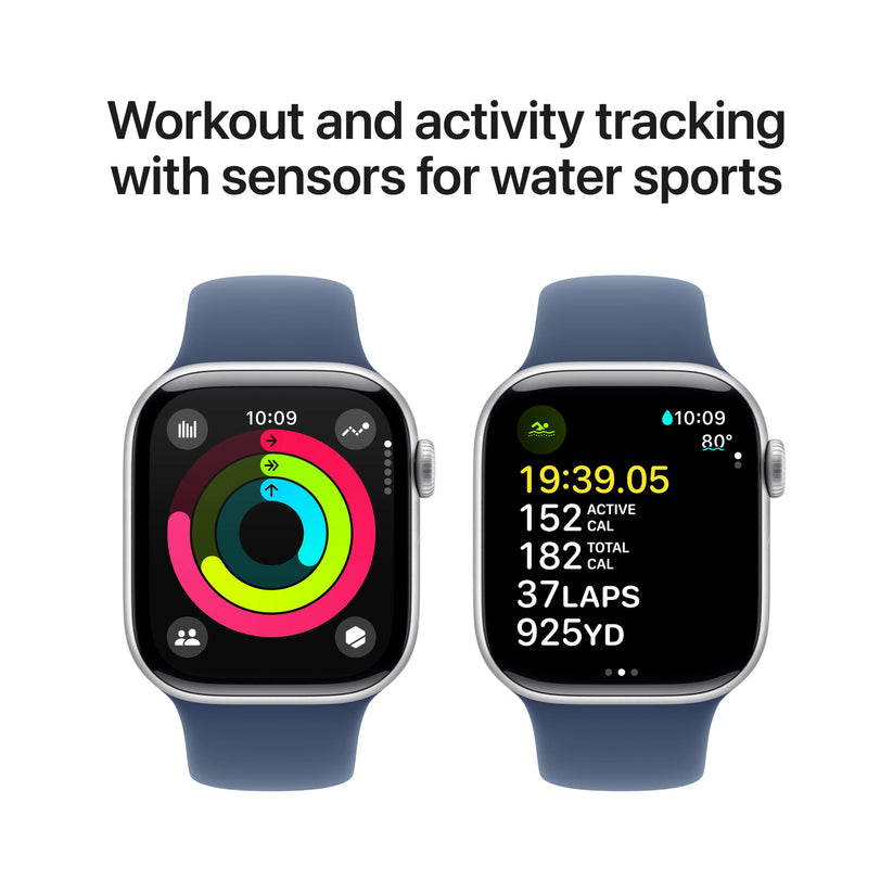 Apple Watch Series 10 GPS, 42mm Silver Aluminium Case, Denim Sport Band - M/L - iSTYLE RO