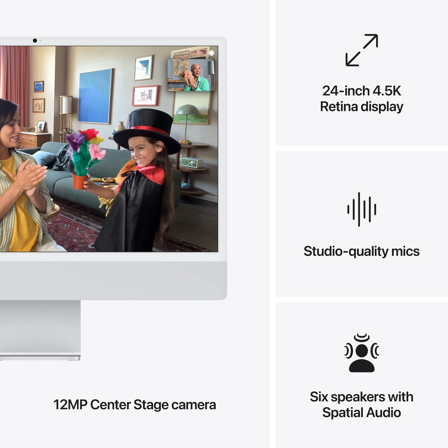 iMac 24" cu procesor Apple M4, 24", Retina 4.5K, 8 nuclee CPU si 8 nuclee GPU, 16GB, 256GB SSD, Argintiu - iSTYLE RO
