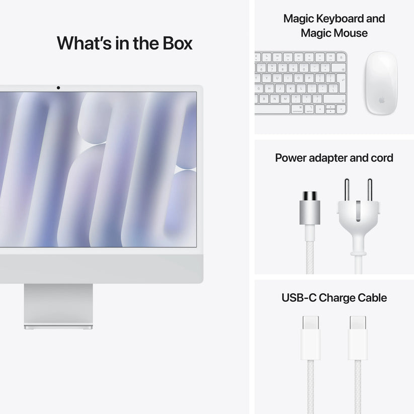 iMac 24" cu procesor Apple M4, 24", Retina 4.5K, 8 nuclee CPU si 8 nuclee GPU, 16GB, 256GB SSD, Argintiu - iSTYLE RO