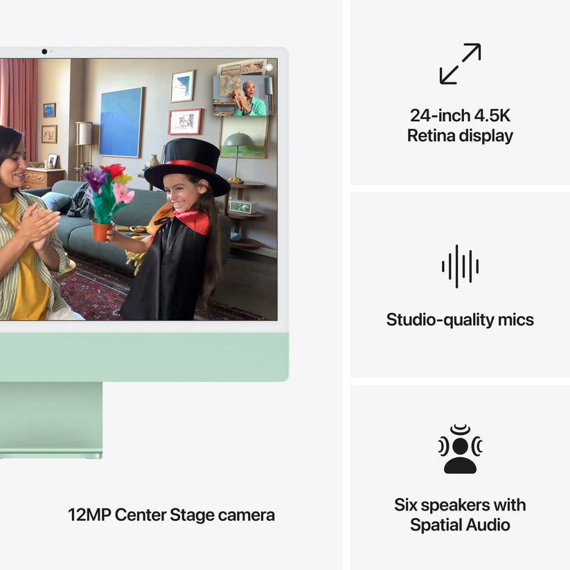 iMac 24" cu procesor Apple M4, 24", Retina 4.5K, 10 nuclee CPU si 10 nuclee GPU, 24GB, 512GB SSD, Verde - iSTYLE RO