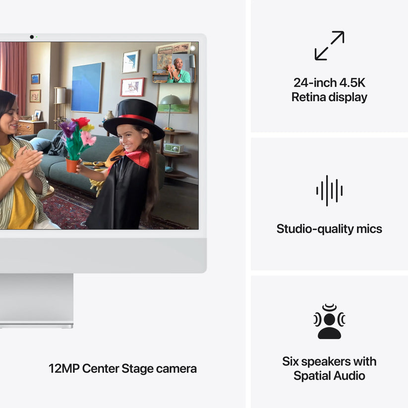 iMac 24" cu procesor Apple M4, 24", Retina 4.5K, 10 nuclee CPU si 10 nuclee GPU, 16GB, 256GB SSD, Argintiu - iSTYLE RO