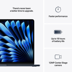 MacBook Air 15", procesor Apple M4, 10 nuclee CPU si 10 nuclee GPU, 24GB, 512GB, Midnight, INT KB - iSTYLE RO