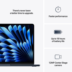 MacBook Air 13", procesor Apple M4, 10 nuclee CPU si 10 nuclee GPU, 16GB, 512GB, Midnight, INT KB - iSTYLE RO