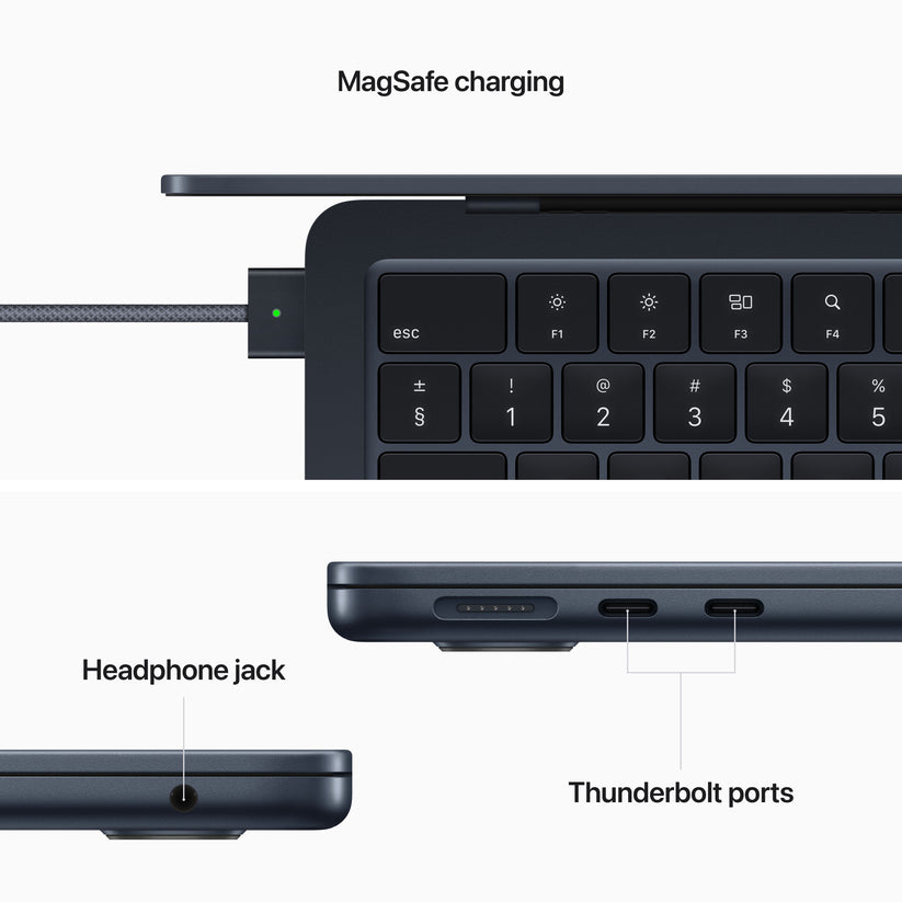 MacBook Air 13", procesor Apple M2, 8 nuclee CPU si 8 nuclee GPU, 16GB, 256GB, Midnight, RO KB - iSTYLE RO