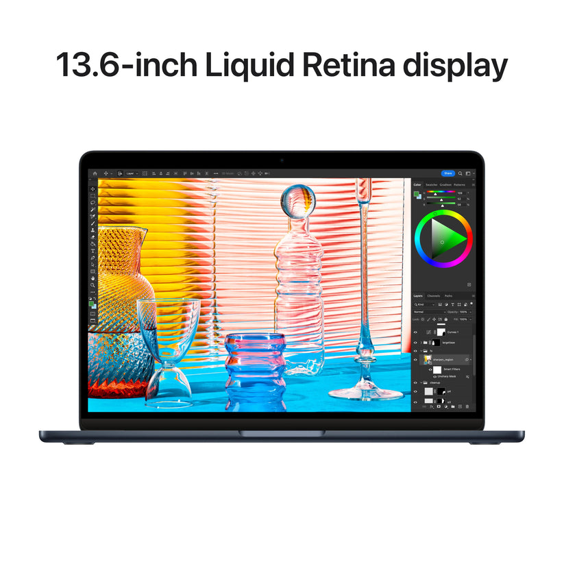 Resigilat: MacBook Air 13", procesor Apple M2, 8 nuclee CPU si 8 nuclee GPU, 8GB, 256GB, Midnight, RO KB - iSTYLE.ro