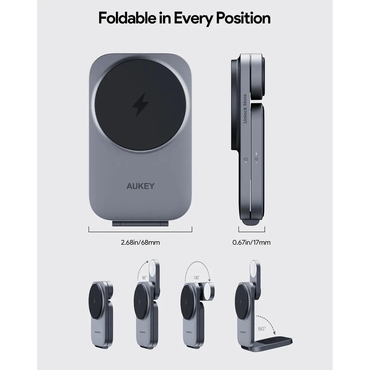 Statie de incarcare AUKEY MagFusion Z Qi2 3-in-1 Foldable Magnetic Fast Wireless Charging Station