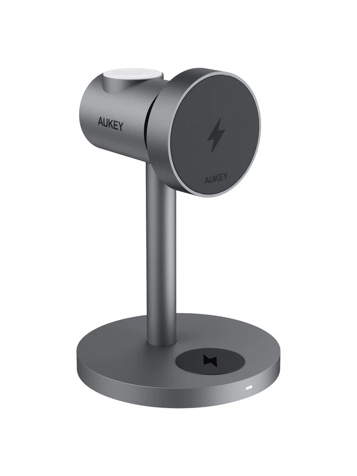 Incarcator AUKEY MagFusion 3-in-1 Qi2 15W Magnetic Wireless Charger MFI Certified