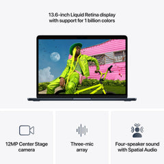 Produs configurabil: MacBook Air 13", procesor Apple M5, 10 nuclee CPU si 10 nuclee GPU, 16GB, 1TB SSD, Midnight, RO KB - iSTYLE.ro