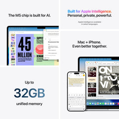 Produs configurabil: MacBook Air 13", procesor Apple M5, 10 nuclee CPU si 8 nuclee GPU, 16GB, 512GB SSD, Silver, RO KB - iSTYLE.ro