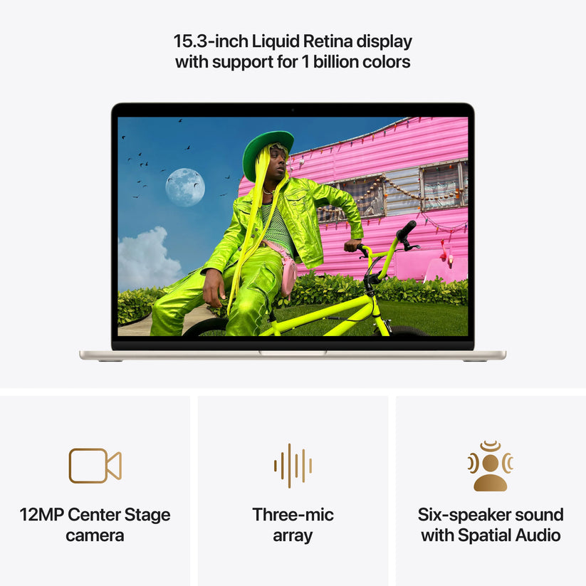 Produs configurabil: MacBook Air 15", procesor Apple M5, 10 nuclee CPU si 10 nuclee GPU, 24GB, 1TB SSD, Starlight, RO KB - iSTYLE.ro