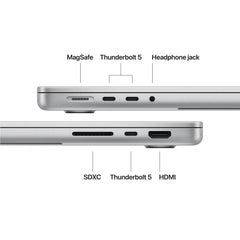 Produs configurabil: MacBook Pro 14", procesor Apple M5 Pro, 18 nuclee CPU si 20 nuclee GPU, 24GB, 1TB SSD, Silver, Standard, US KB