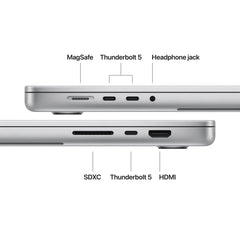 Produs configurabil: MacBook Pro 16", procesor Apple M5 Pro, 18 nuclee CPU si 20 nuclee GPU, 64GB, 2TB SSD, Silver, Textura nano, INT KB