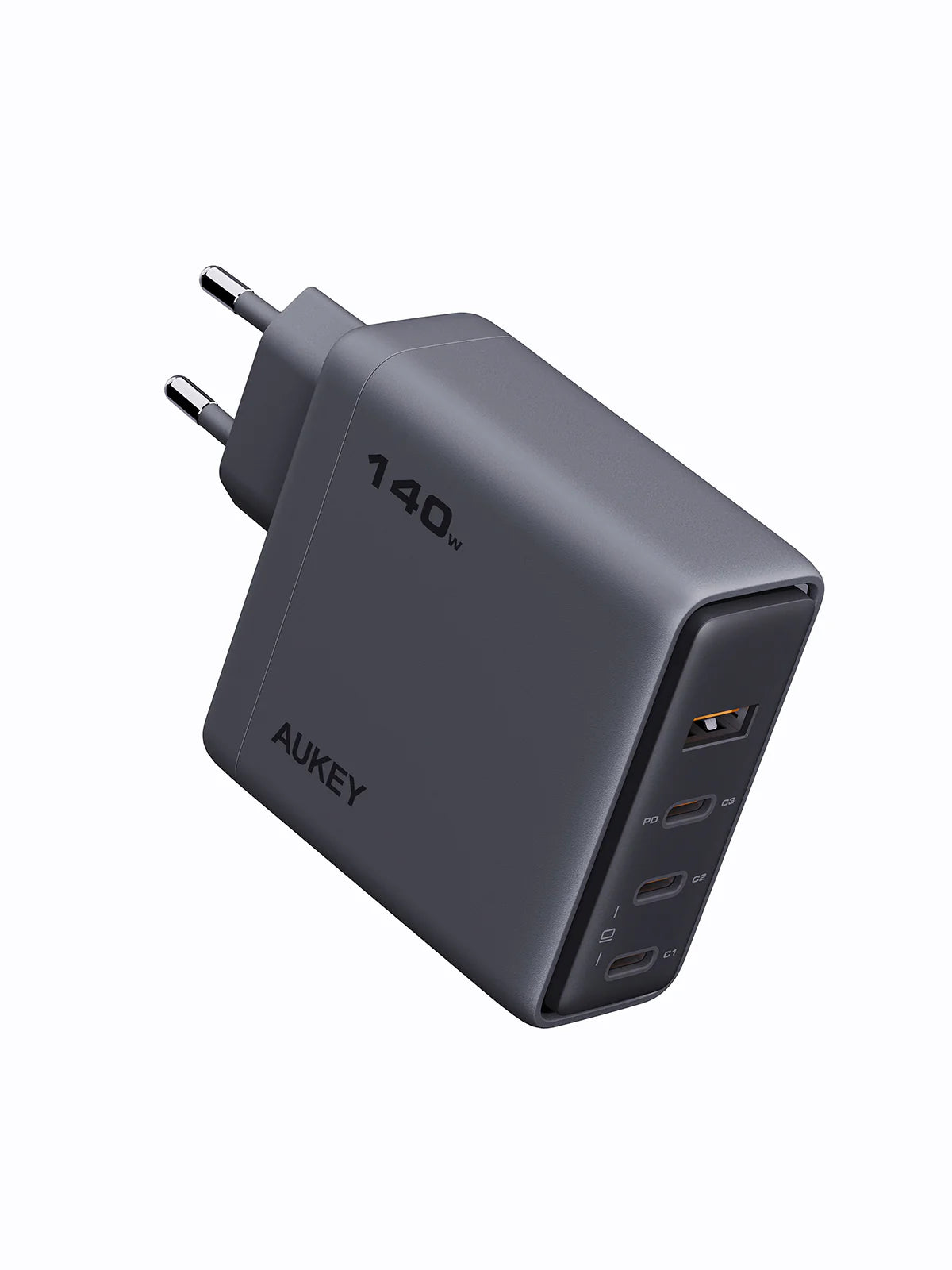 Adaptor priza AUKEY, 140W, GaN, 4 porturi, Gri