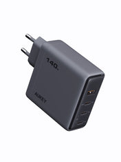 Adaptor priza AUKEY, 140W, GaN, 4 porturi, Gri