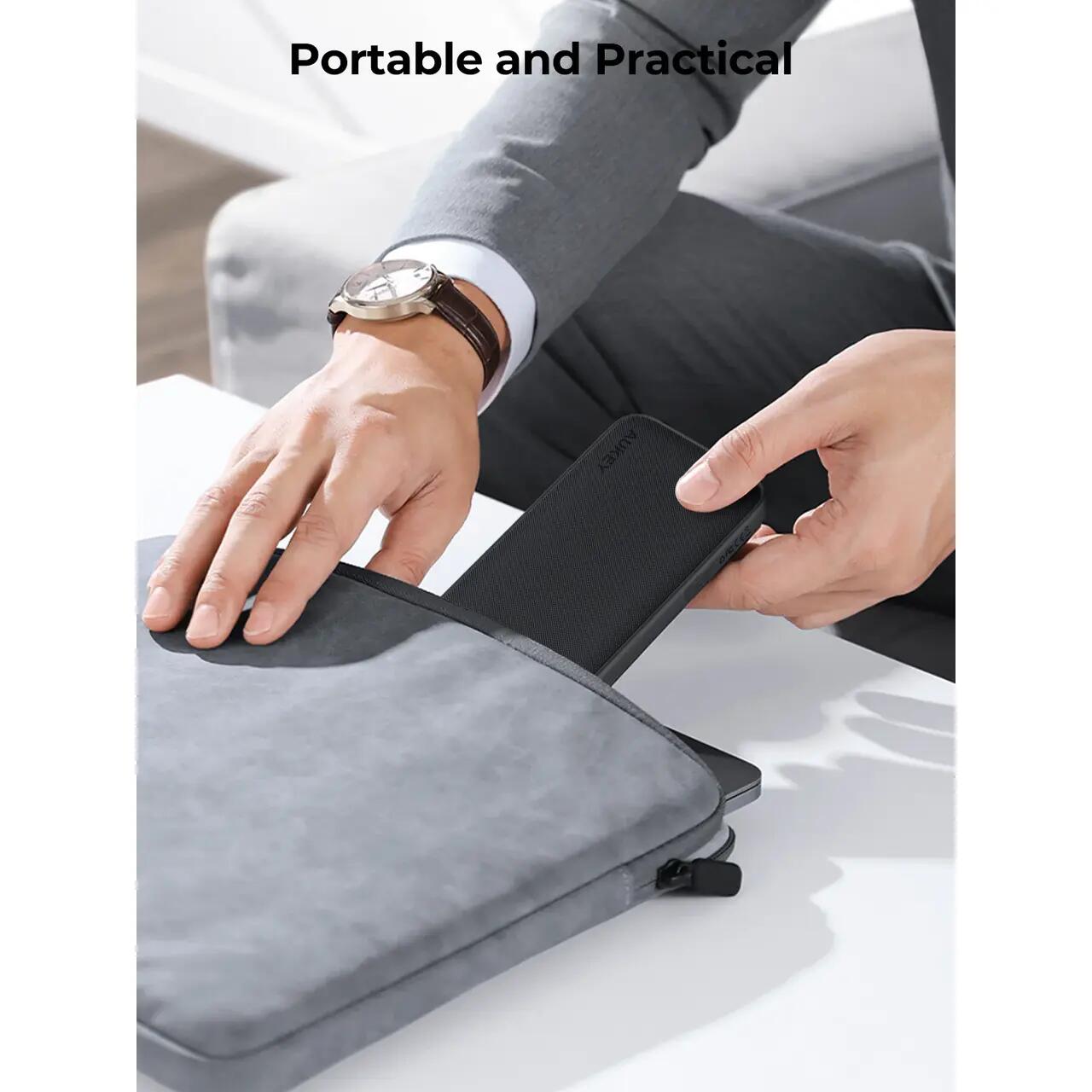 Baterie externa AUKEY, 10000 mAh, Fast Charging, Gri