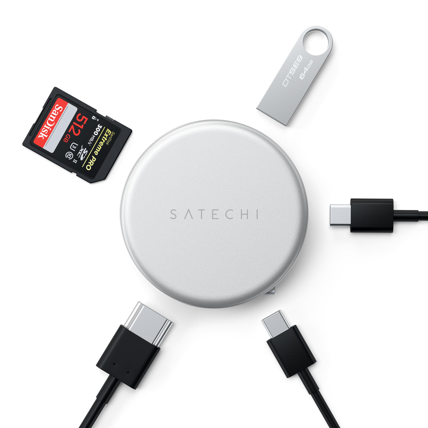 Adaptor Satechi OntheGo 5-in-1 Multiport (1x HDMI 4K 60Hz, 1x USB-C up to 5 Gbps, 1x USB-A 3.0 up to 5 Gbps, 1xUSB-C PD60W, 1x SD card reader), Silver