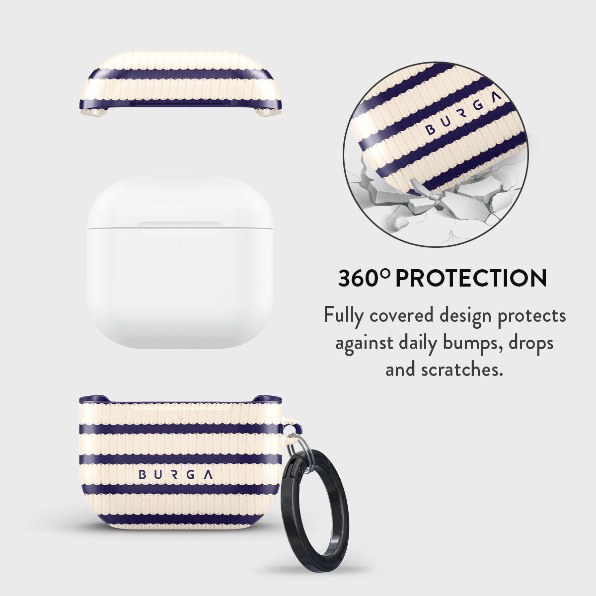 Husa de protectie BURGA pentru AirPods 4, Dungi, Bej