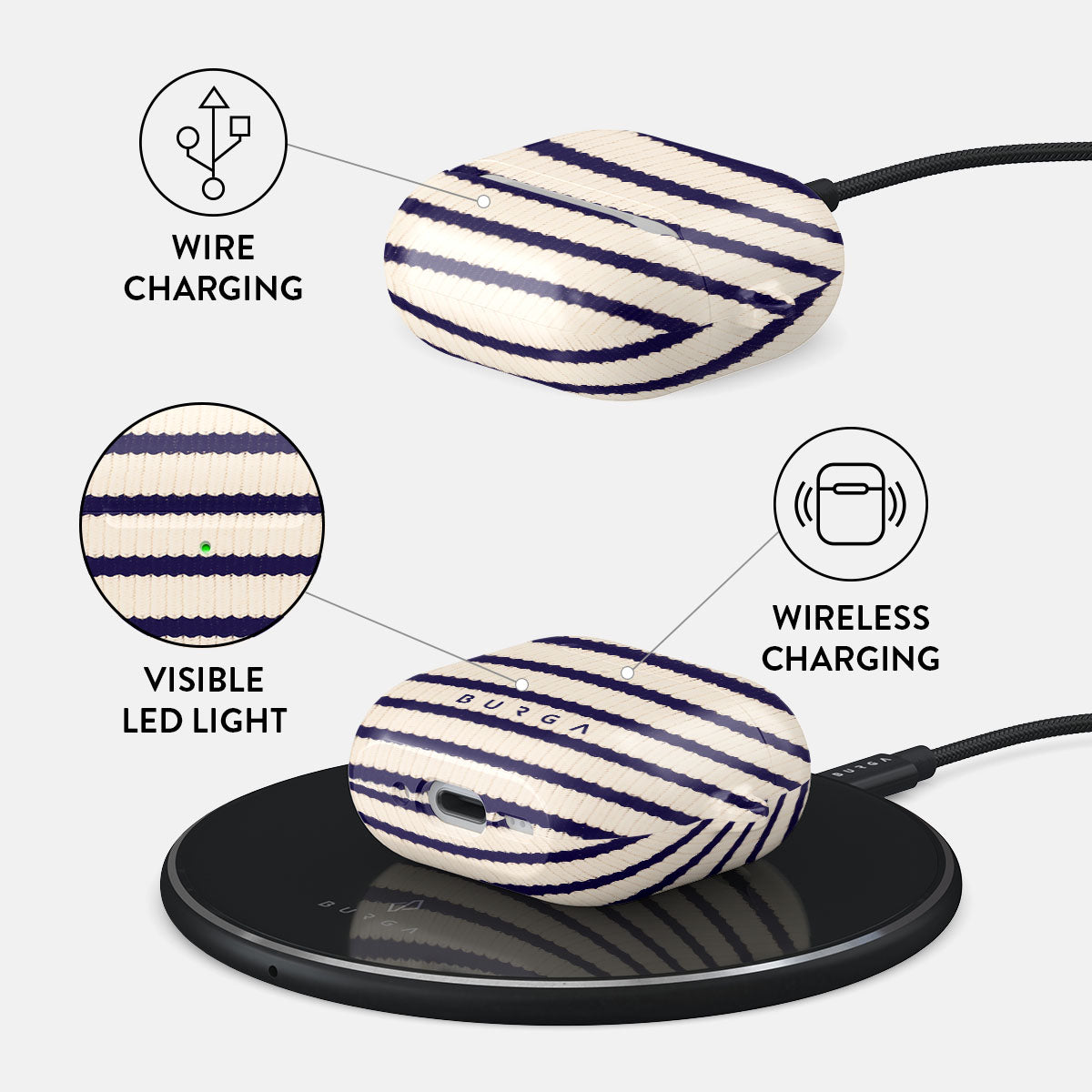 Husa de protectie BURGA pentru AirPods 4, Dungi, Bej