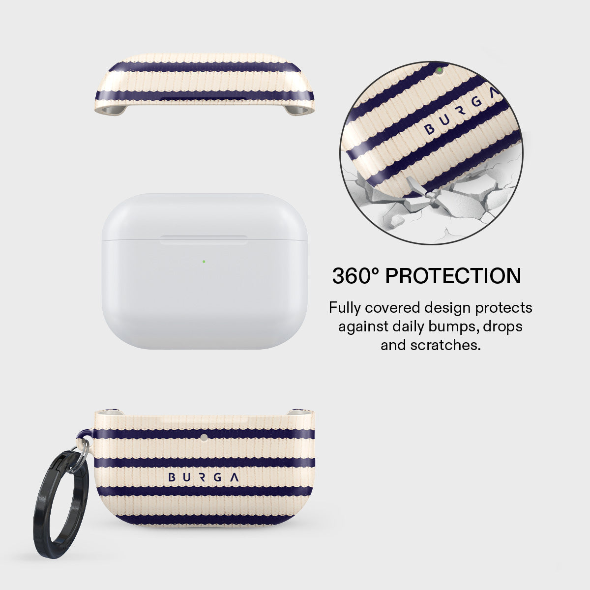 Husa de protectie BURGA pentru AirPods Pro 3, Dungi, Bej - iSTYLE.ro
