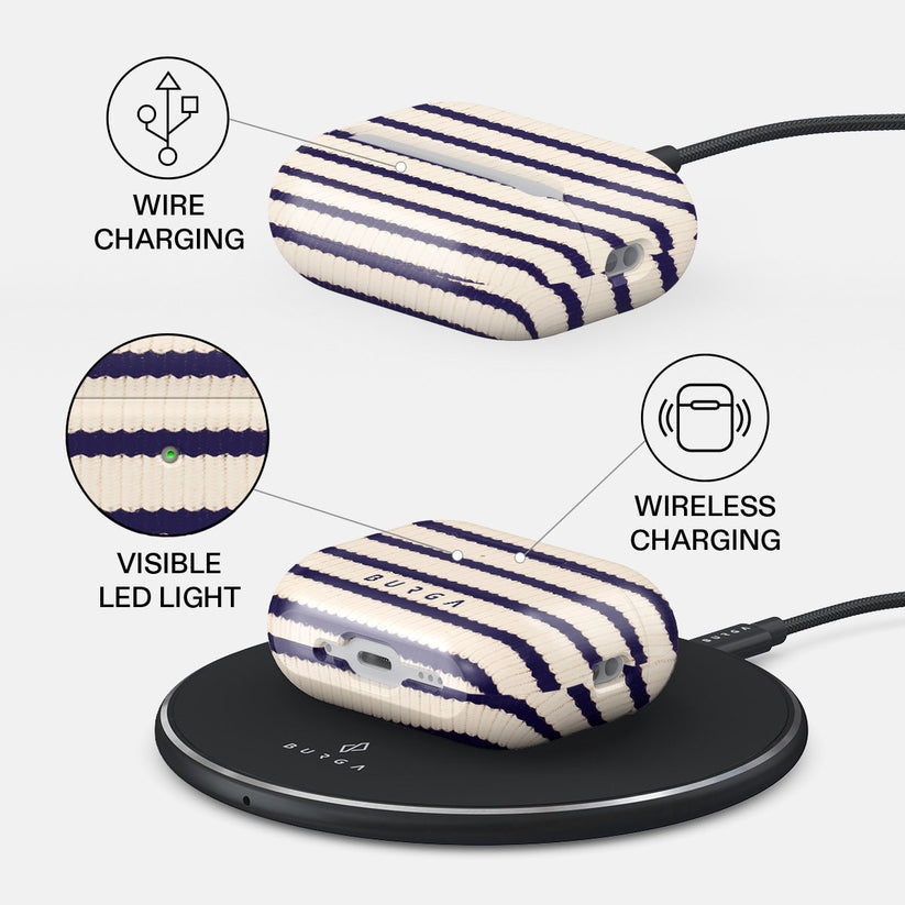 Husa de protectie BURGA pentru AirPods Pro 3, Dungi, Bej - iSTYLE.ro