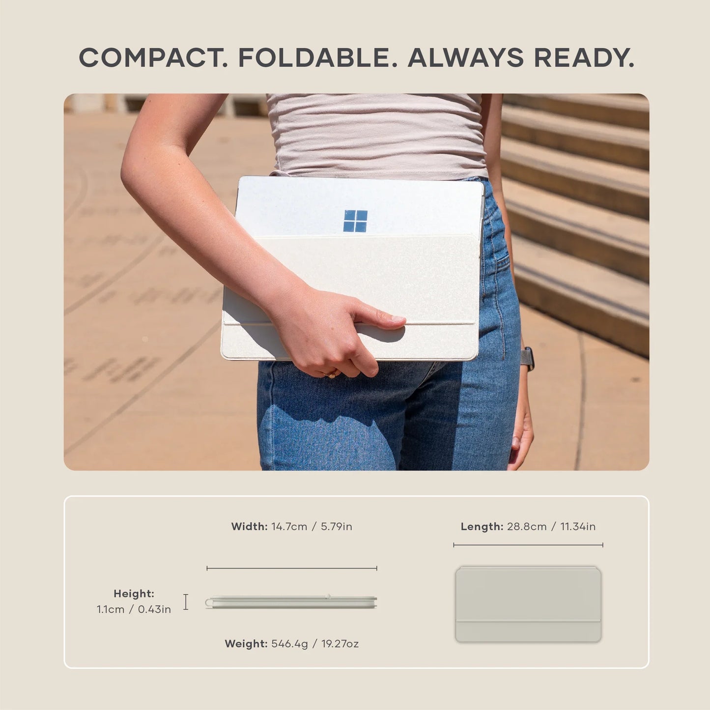 Satechi Tastatură Bluetooth OntheGo cu suport, Gri deschis