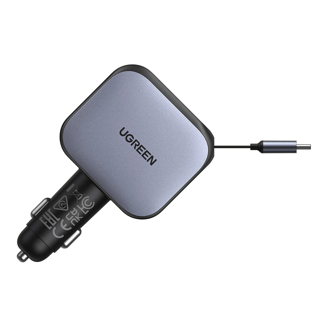 Incarcator Auto UGREEN Nexode, Fast Charger 145W + cablu retractabil, Gri