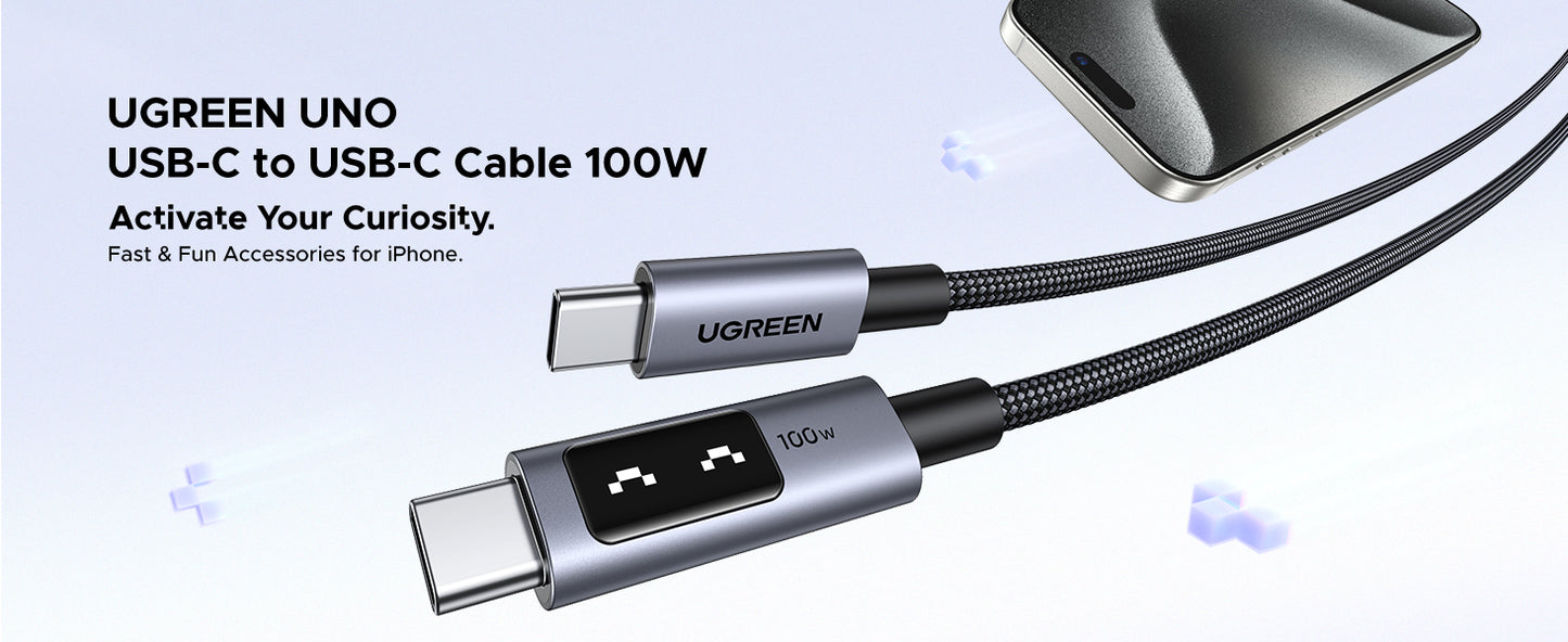 Cablu de date UGREEN UNO, USB-C - USB-C, Fast Charge, 2m, Negru