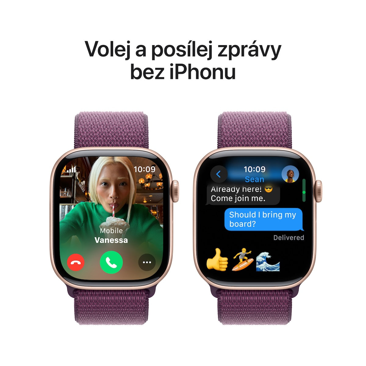 Resigilat: Apple Watch Series 10 GPS + Cellular, 42mm Rose Gold Aluminium Case, Plum Sport Loop - iSTYLE RO