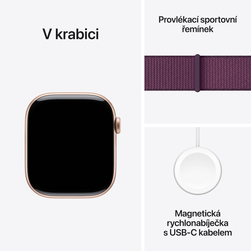 Resigilat: Apple Watch Series 10 GPS + Cellular, 42mm Rose Gold Aluminium Case, Plum Sport Loop - iSTYLE RO