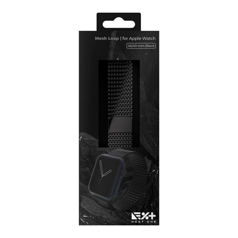 Curea metalica MESH NEXT ONE pentru Apple Watch 44/45/49 mm, Negru - iSTYLE RO