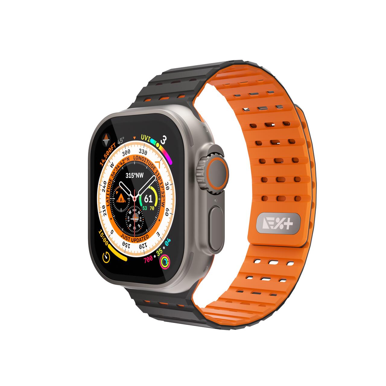 Curea NEXT ONE pentru Apple Watch 46/49 mm, Silicon, Negru/Portocaliu - iSTYLE RO