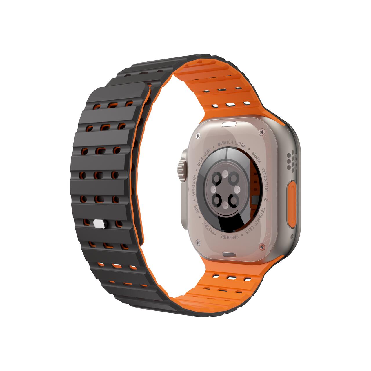Curea NEXT ONE pentru Apple Watch 46/49 mm, Silicon, Negru/Portocaliu - iSTYLE RO
