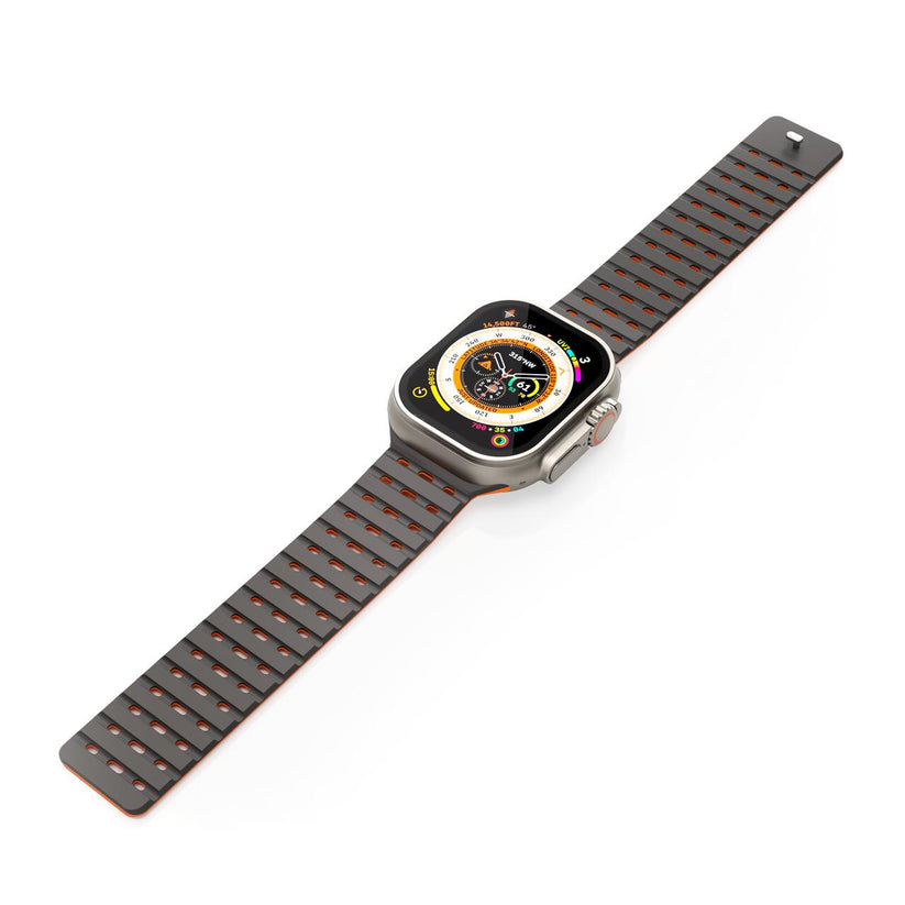 Curea NEXT ONE pentru Apple Watch 46/49 mm, Silicon, Negru/Portocaliu - iSTYLE RO