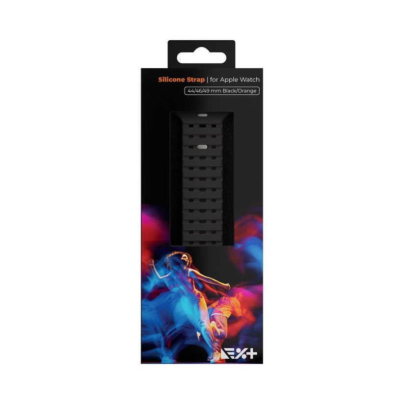 Curea NEXT ONE pentru Apple Watch 46/49 mm, Silicon, Negru/Portocaliu - iSTYLE RO